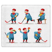 Hockey Player Cartoon Winter Sports Vector Character Illustration Rugs 144695476