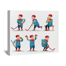 Hockey Player Cartoon Winter Sports Vector Character Illustration Wall Art 144695476