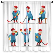 Hockey Player Cartoon Winter Sports Vector Character Illustration Window Curtains 144695476