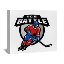 Hockey Player Logo Emblem Wall Art 163274186