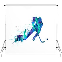 Hockey Player Spray Paint On A White Background Backdrops 96146978