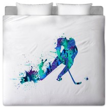 Hockey Player Spray Paint On A White Background Bedding 96146978