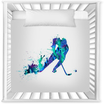 Hockey Player Spray Paint On A White Background Nursery Decor 96146978