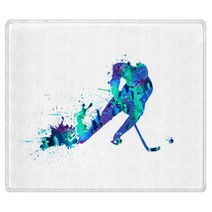 Hockey Player Spray Paint On A White Background Rugs 96146978
