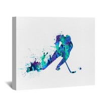 Hockey Player Spray Paint On A White Background Wall Art 96146978