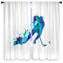 Hockey Player Spray Paint On A White Background Window Curtains 96146978