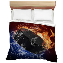 Hockey Puck In Fire Flames And Splashing Water Bedding 51750946