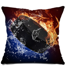 Hockey Puck In Fire Flames And Splashing Water Pillows 51750946