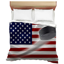 Hockey Puck Streaks Across USA's Flag Bedding 64199881