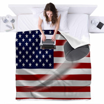 Hockey Puck Streaks Across USA's Flag Blankets 64199881