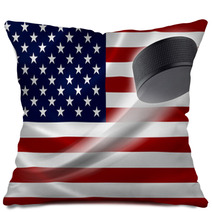 Hockey Puck Streaks Across USA's Flag Pillows 64199881