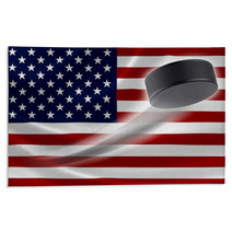 Hockey Puck Streaks Across USA's Flag Rugs 64199881