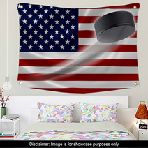 Hockey Puck Streaks Across USA's Flag Wall Art 64199881