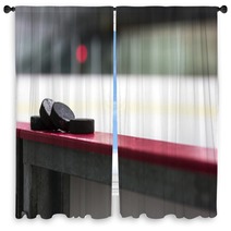 Hockey Pucks Resting On The Boards Window Curtains 123980919