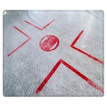 Hockey Rink With Faceoff Spot On Freshly Resurfaced Ice With Marks Of Water Rugs 235922157