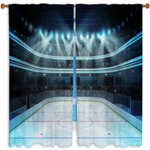 Hockey Stadium With Spectators And An Empty Ice Rink Window Curtains 82709766