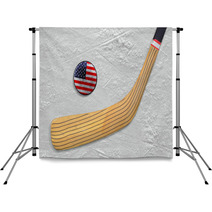 Hockey Stick And Puck On An American Hockey Rink Backdrops 70600215