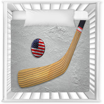 Hockey Stick And Puck On An American Hockey Rink Nursery Decor 70600215