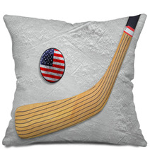 Hockey Stick And Puck On An American Hockey Rink Pillows 70600215
