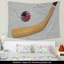Hockey Stick And Puck On An American Hockey Rink Wall Art 70600215
