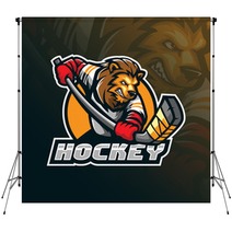Hockey Vector Mascot Logo Design With Modern Illustration Concept Style For Badge Emblem And Tshirt Printing Angry Lion Hockey Illustration For Sport And Team Backdrops 250110087