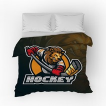Hockey Vector Mascot Logo Design With Modern Illustration Concept Style For Badge Emblem And Tshirt Printing Angry Lion Hockey Illustration For Sport And Team Bedding 250110087
