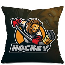 Hockey Vector Mascot Logo Design With Modern Illustration Concept Style For Badge Emblem And Tshirt Printing Angry Lion Hockey Illustration For Sport And Team Pillows 250110087