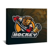 Hockey Vector Mascot Logo Design With Modern Illustration Concept Style For Badge Emblem And Tshirt Printing Angry Lion Hockey Illustration For Sport And Team Wall Art 250110087