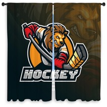Hockey Vector Mascot Logo Design With Modern Illustration Concept Style For Badge Emblem And Tshirt Printing Angry Lion Hockey Illustration For Sport And Team Window Curtains 250110087