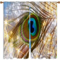 Holiday Background With Peacock Feather And Sparkling Lights Window Curtains 47214186