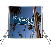 Hollywood Boulevard With Sign Illustration On Palm Trees Backdrops 56484508