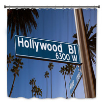 Hollywood Boulevard With Sign Illustration On Palm Trees Bath Decor 56484508