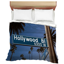 Hollywood Boulevard With Sign Illustration On Palm Trees Bedding 56484508