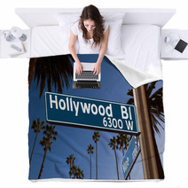 Hollywood Boulevard With Sign Illustration On Palm Trees Blankets 56484508