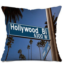 Hollywood Boulevard With Sign Illustration On Palm Trees Pillows 56484508
