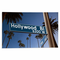 Hollywood Boulevard With Sign Illustration On Palm Trees Rugs 56484508