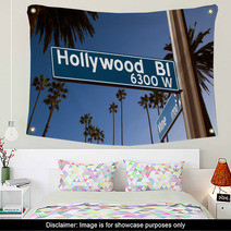 Hollywood Boulevard With Sign Illustration On Palm Trees Wall Art 56484508