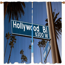 Hollywood Boulevard With Sign Illustration On Palm Trees Window Curtains 56484508