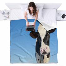 Holstein Cow Against Blue Sky Blankets 46451167