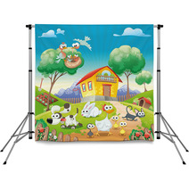 Home With Animals Cartoon And Vector Illustration Backdrops 24736786