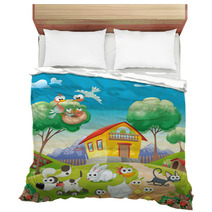 Home With Animals Cartoon And Vector Illustration Bedding 24736786
