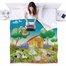 Home With Animals Cartoon And Vector Illustration Blankets 24736786