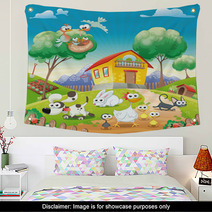 Home With Animals Cartoon And Vector Illustration Wall Art 24736786