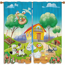 Home With Animals Cartoon And Vector Illustration Window Curtains 24736786