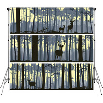 Horizontal Banners Of Wild Animals In Wood. Backdrops 56357197