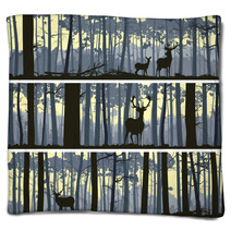 Horizontal Banners Of Wild Animals In Wood. Blankets 56357197
