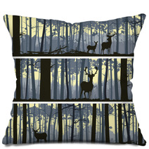 Horizontal Banners Of Wild Animals In Wood. Pillows 56357197