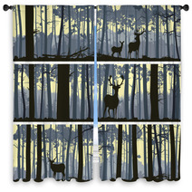 Horizontal Banners Of Wild Animals In Wood. Window Curtains 56357197