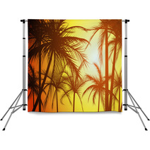 Horizontal Illustration Silhouettes Of Palms. Backdrops 62056825