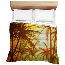 Horizontal Illustration Silhouettes Of Palms. Bedding 62056825